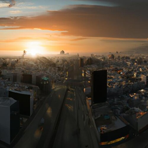 Create a hyper-realistic cinematic panoramic image of Lima in the year 2033 with a sunset. (1).jpg