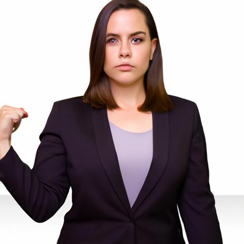 Create a hyper-realistic photograph of a 32-year-old woman wearing a suit. She should be of wh...jpg