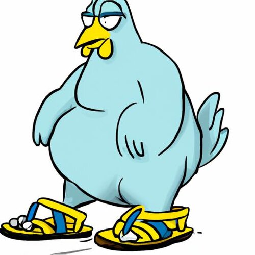 @Sigrid Tesoro create a cartoon of an overweight chicken wearing sandals. (1).jpg