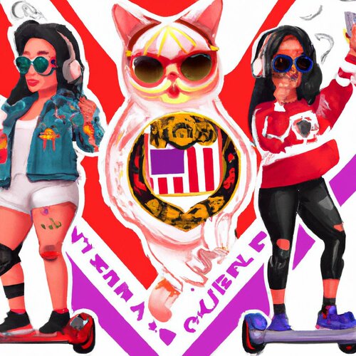 A lot of cool cat-Peruvian girl hybrids in tattoos and sunglasses riding a skateboard with ice...jpg