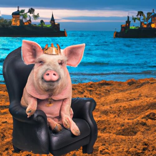 A little pig sitting on his throne with an artificial beach in the background. (1).jpg