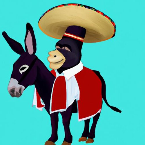 Donkey wearing a big sombrero and suit, serving as the president of Peru. (1).jpg