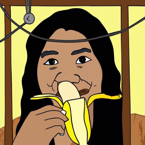 Draw a picture of a Venezuelan woman eating bananas inside a cage. (1).jpg