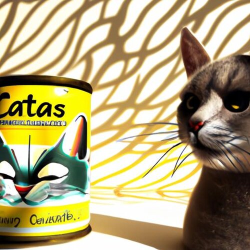 Design a label for a brand that sells canned cat ears. Photographic image with vivid details. ...jpg