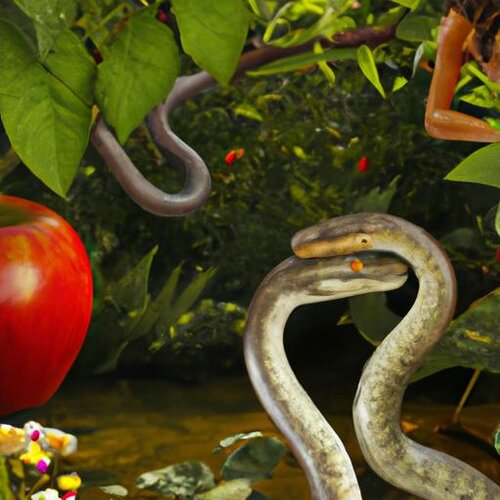 Hiperrealistic photograph of Adam and Eve in the Garden of Eden with the serpent in high defin...jpg