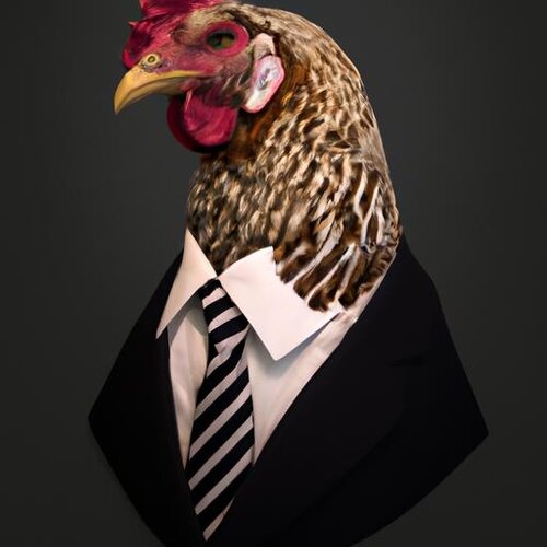 A hyperrealistic photograph of a chicken wearing formal attire. (1).jpg