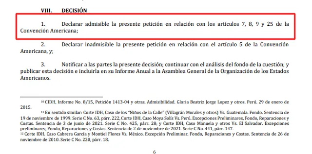 Se declara la admisibilidad de la demanda. Foto: informe de la CIDH   