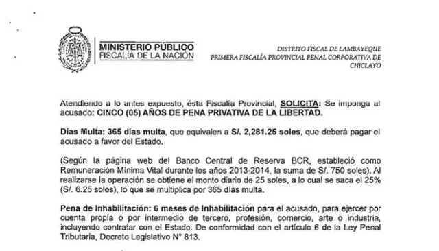 Resolución de la Fiscalía Provincial de Chiclayo sobre el caso de Agustín Lozano. Foto: Fiscalía de la Nación 