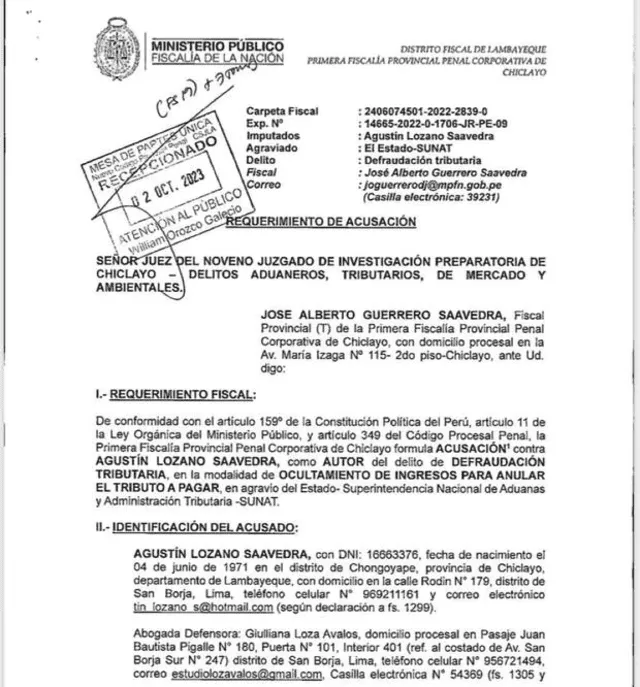 Resolución de la Fiscalía Provincial de Chiclayo sobre el caso de Agustín Lozano. Foto: Fiscalía de la Nación   